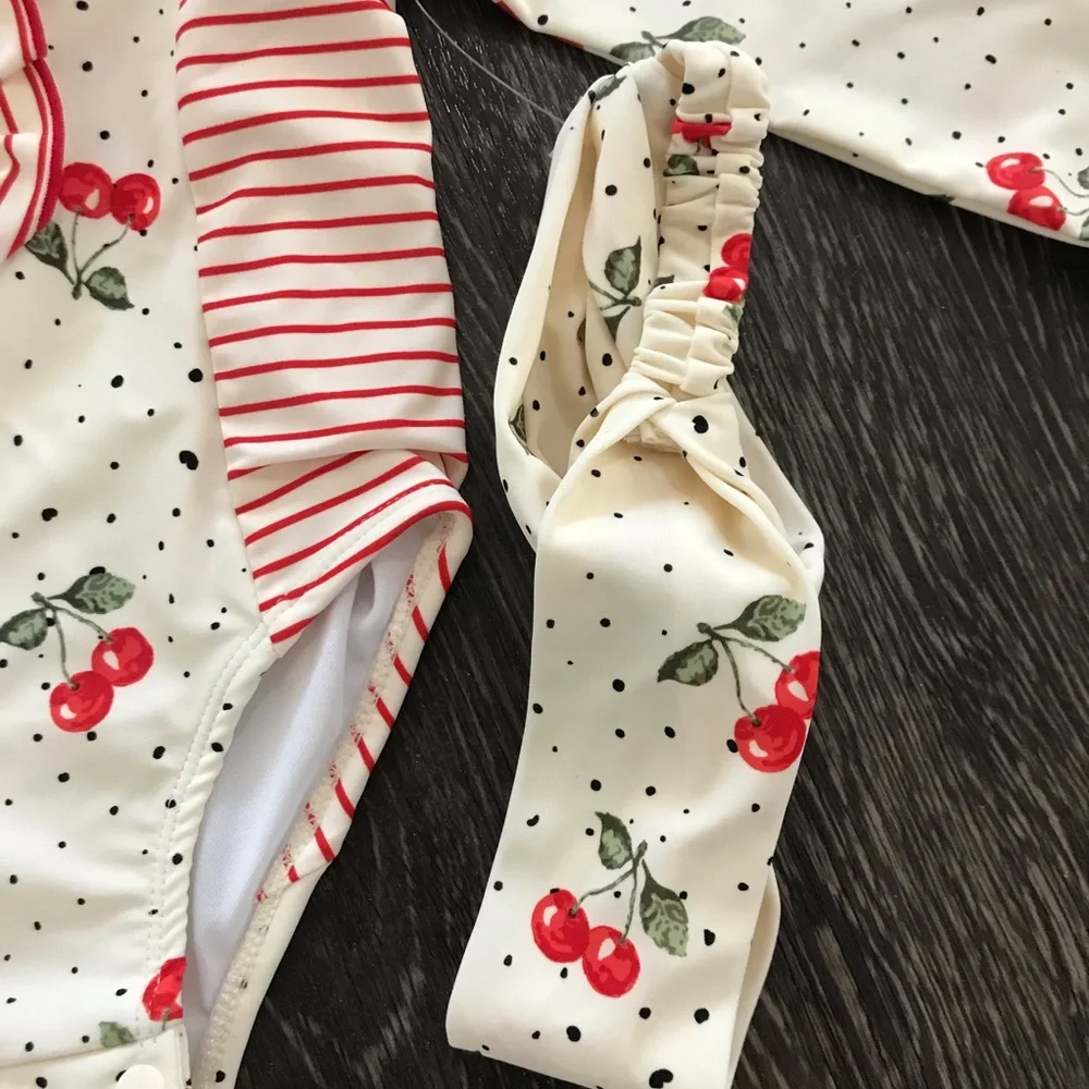 New!  Jessica Simpson One Piece Cherry Print Swimsuit w/Headband